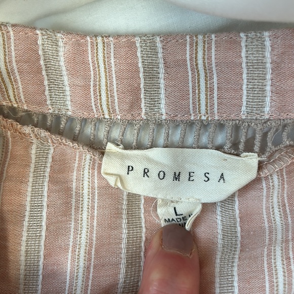 Promesa Deep VNeck Striped Peasant Boho Blouse Size Large - Picture 9 of 11